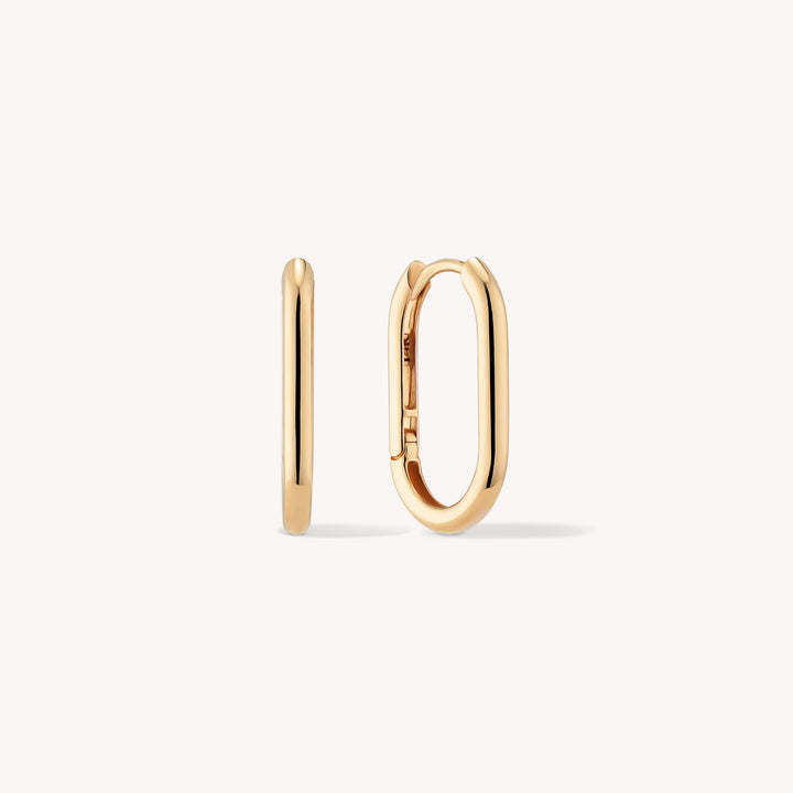 Round-Rectangular Huggie Hoop 14K Gold Earrings - Medium 16mm