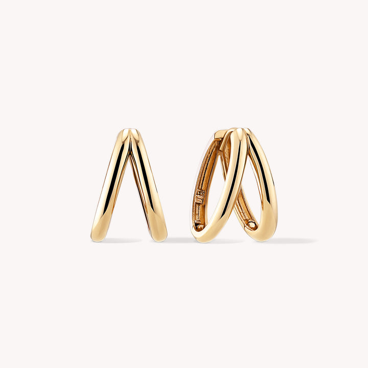 V-Shaped Double Hoops Earrings – 14K Solid Gold Sculptural Hoops