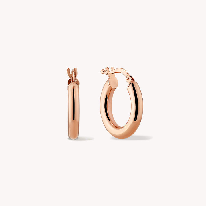 Tubular Gold Hoop Earrings – 14K Solid Gold 15mm Tube Hoops (Pair)