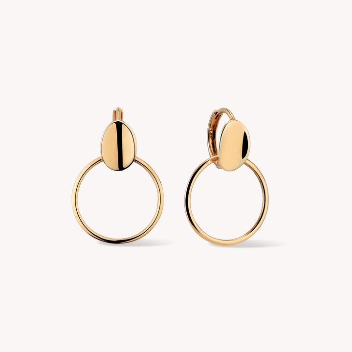 Dangling Oval Drop Huggie Hoop Earrings – 14K Gold Hoops