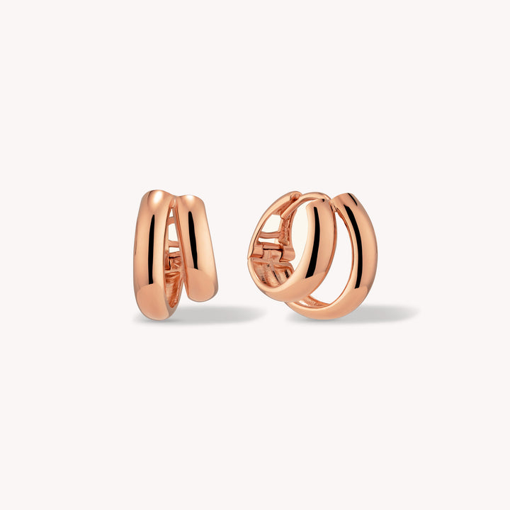 Double Arc Huggie Earrings – 14K Solid Gold Dual Hoop Illusion