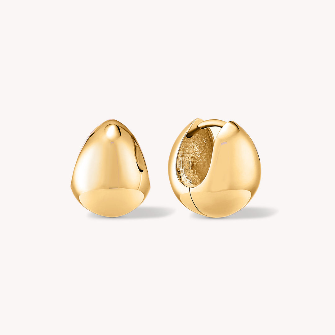 Bold Teardrop Hoop Bold Chunky Huggie Earrings in 14K Solid Gold