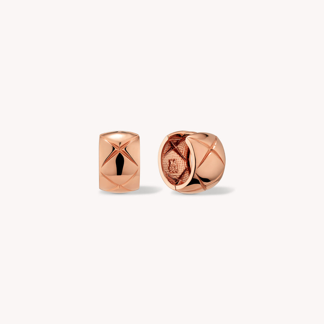 Quilted Huggie Hoop Earrings Large – 14K Gold Hoop Earrings with Statement Quilt Pattern