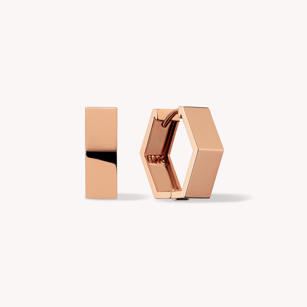 Pentagon-Shaped Huggie Hoop Earrings 14K Yellow Gold
