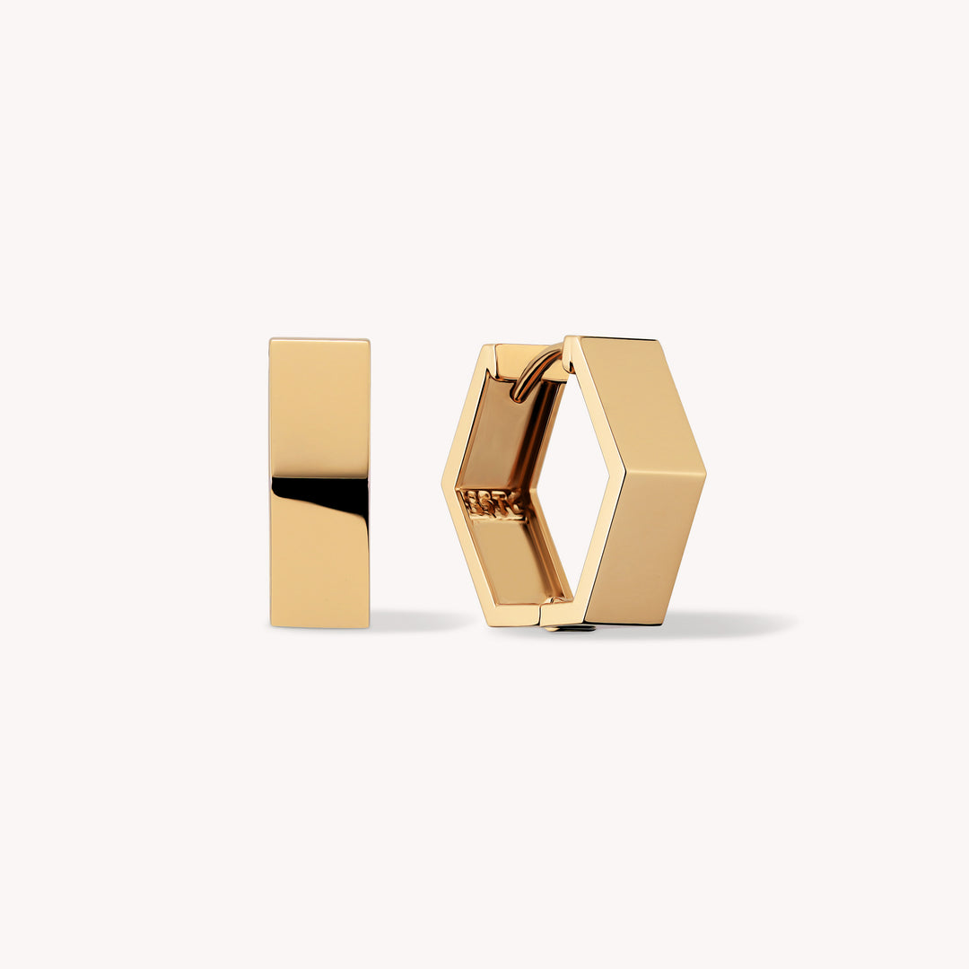 Pentagon-Shaped Huggie Hoop Earrings 14K Yellow Gold