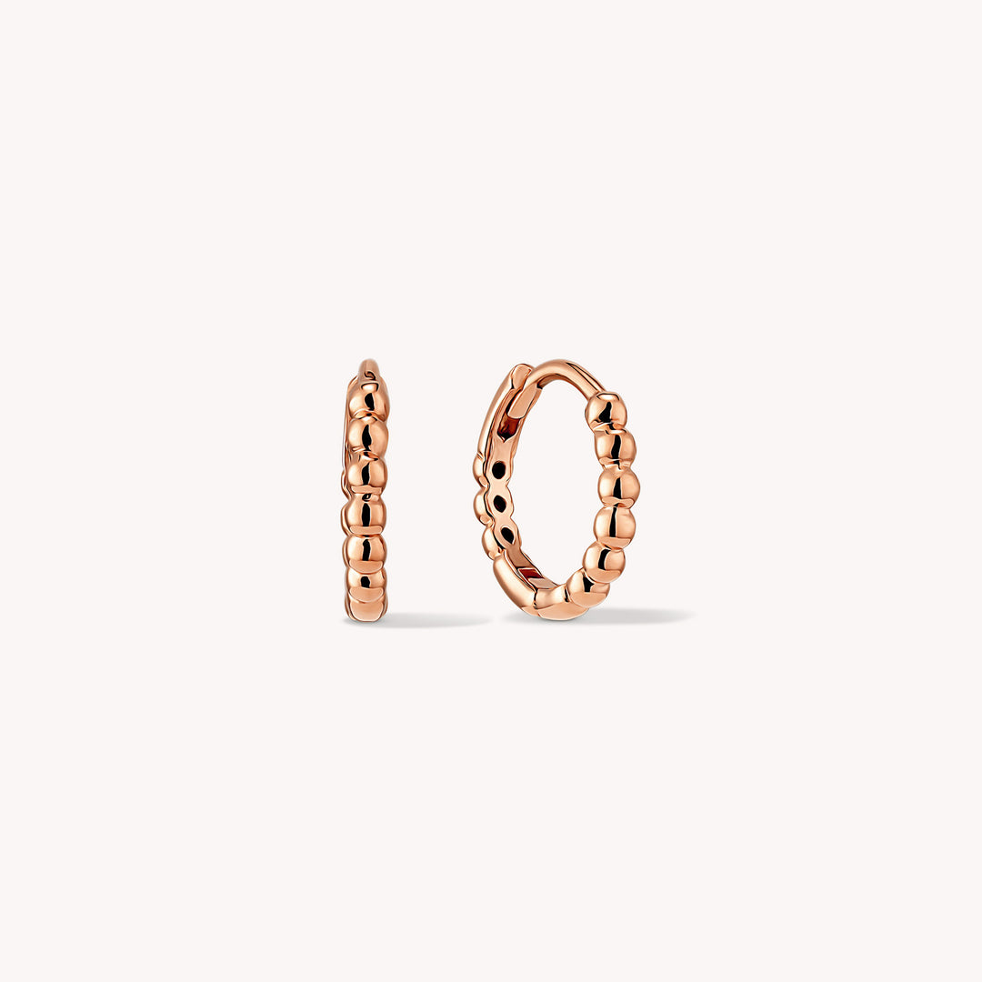 Beaded Hoop Earrings Medium 13mm – Simple 14K Solid Gold Ball Huggies (Single or Pair)