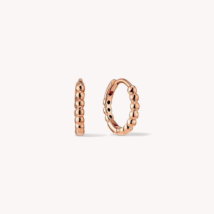 Beaded Hoop Earrings Medium 13mm – Simple 14K Solid Gold Ball Huggies (Single or Pair)