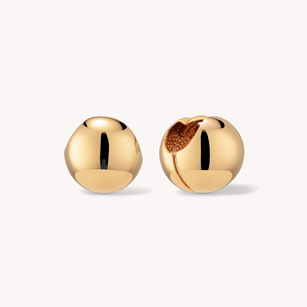 Bold Ball Huggie Hoop Earrings (Large 13mm) – Chunky 14K Solid Gold Circular Bead Sphere Hoops