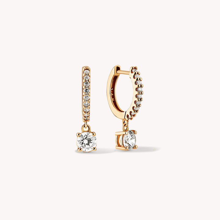 Dangling Drop Diamond Huggie Hoop Earrings – 11mm Diamond Hoops with Dangle Charm, Single or Pair