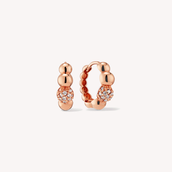 Diamond Beaded Huggie Earrings – 14K Solid Gold Ball Hoop Earrings (Single or Pair)