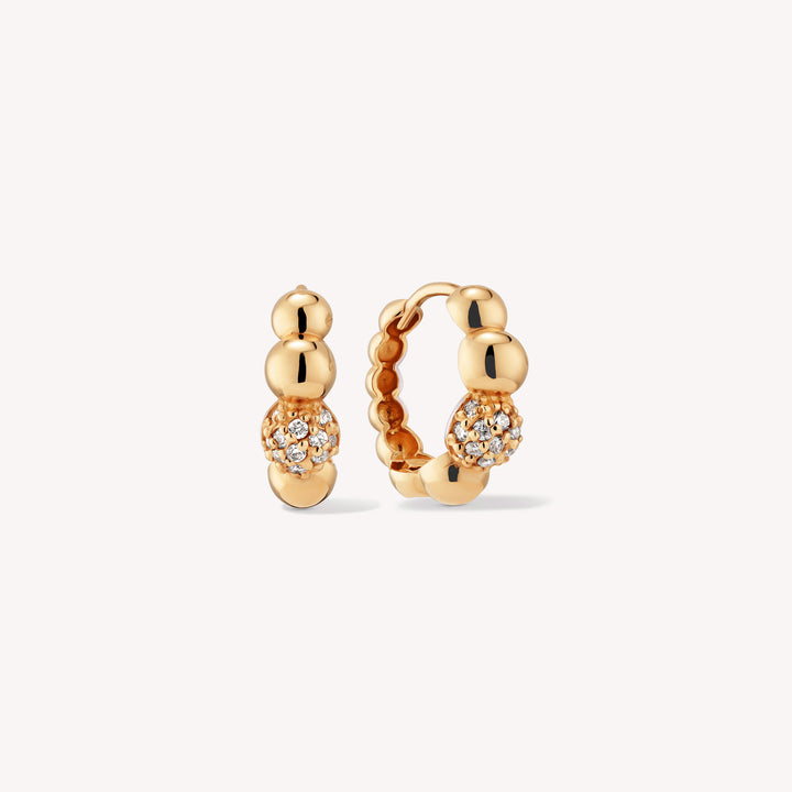 Diamond Beaded Huggie Earrings – 14K Solid Gold Ball Hoop Earrings (Single or Pair)