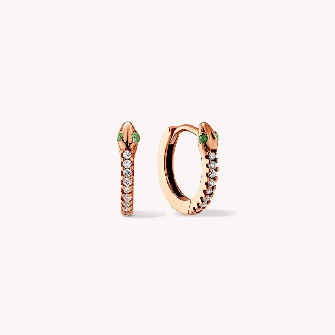 Snake Diamond Huggie Hoop 10mm Earrings – 14K Gold Snake Hoops, Single or Pair