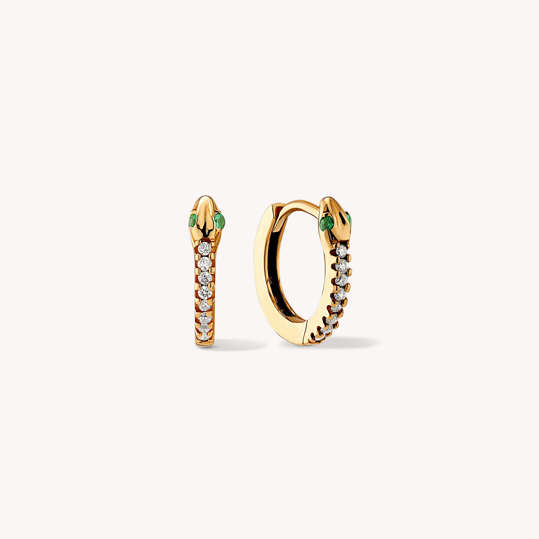 Snake Diamond Huggie Hoop 10mm Earrings – 14K Gold Snake Hoops, Single or Pair