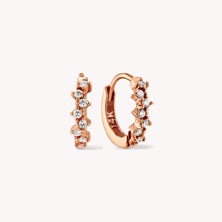 Diamond Cluster Huggie Hoop 13mm Earrings – 14K Gold Huggies, Single or Pair