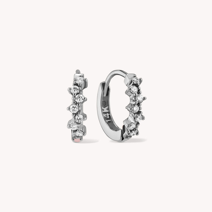 Diamond Cluster Huggie Hoop 13mm Earrings – 14K Gold Huggies, Single or Pair