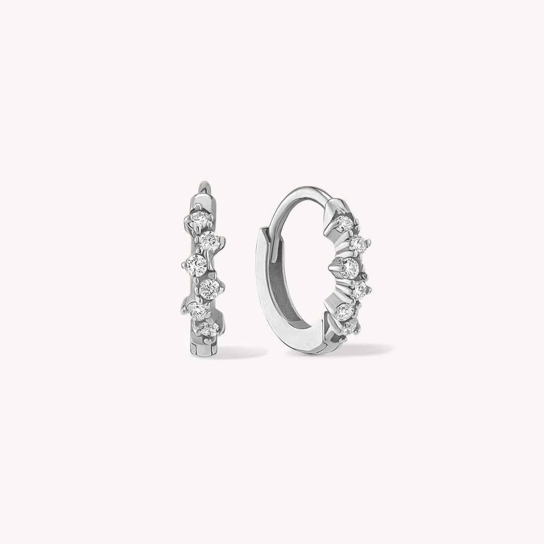 Diamond Cluster Huggie Hoop 10mm Earrings – 14K Gold Huggies, Single or Pair