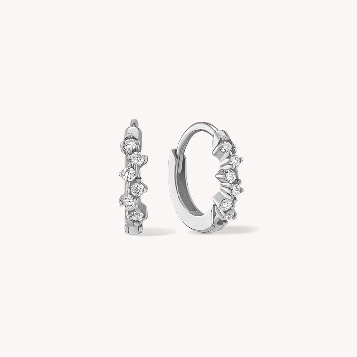 Diamond Cluster Huggie Hoop 10mm Earrings – 14K Gold Huggies, Single or Pair