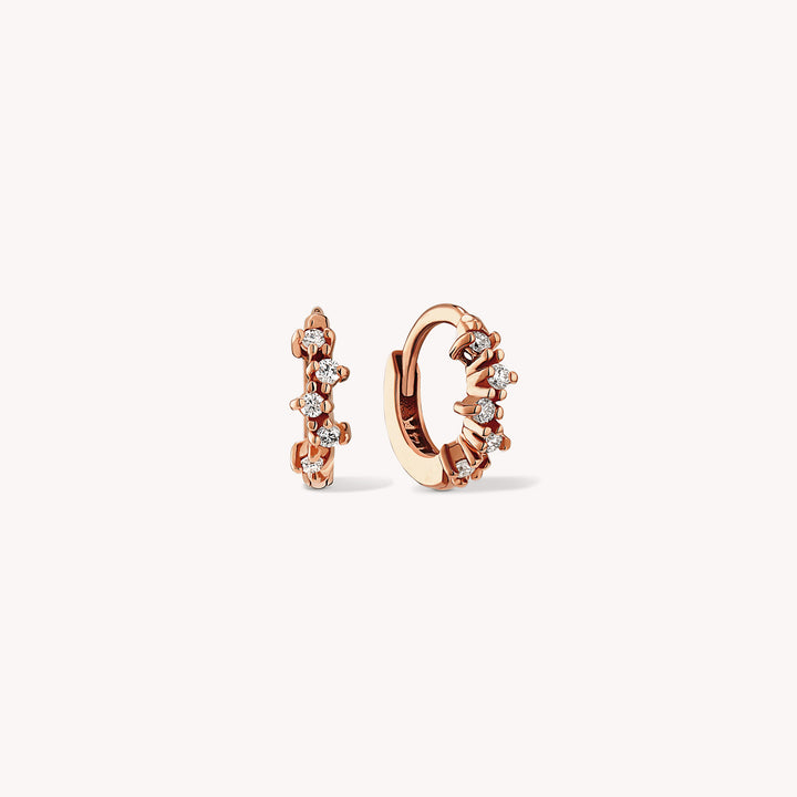 Diamond Cluster Huggie Hoop 9mm Earrings – 14K Gold Huggies, Single or Pair