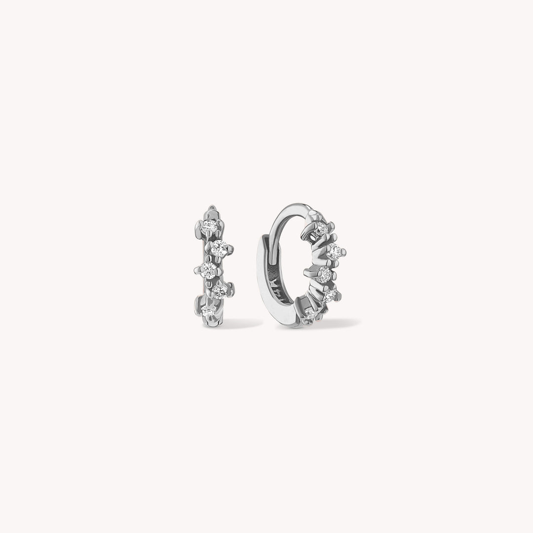 Diamond Cluster Huggie Hoop 9mm Earrings – 14K Gold Huggies, Single or Pair