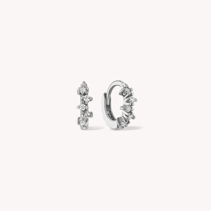 Diamond Cluster Huggie Hoop 9mm Earrings – 14K Gold Huggies, Single or Pair