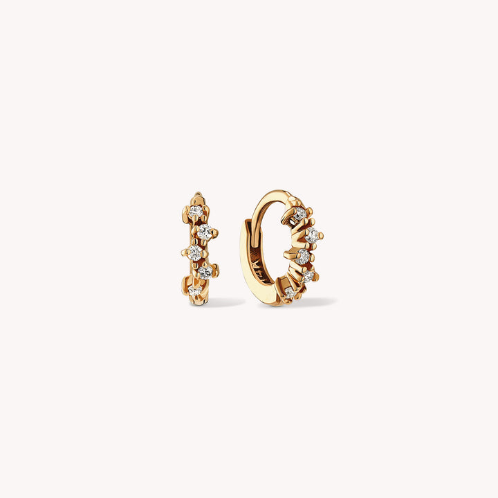 Diamond Cluster Huggie Hoop 9mm Earrings – 14K Gold Huggies, Single or Pair