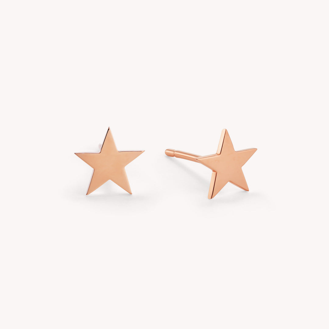Star Shaped 14K Solid Gold or Rose Gold Stud Earrings / Tiny Star Earrings / Single or Pair
