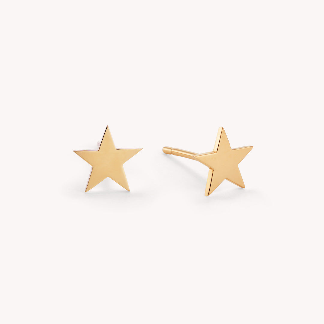 Star Shaped 14K Solid Gold or Rose Gold Stud Earrings / Tiny Star Earrings / Single or Pair
