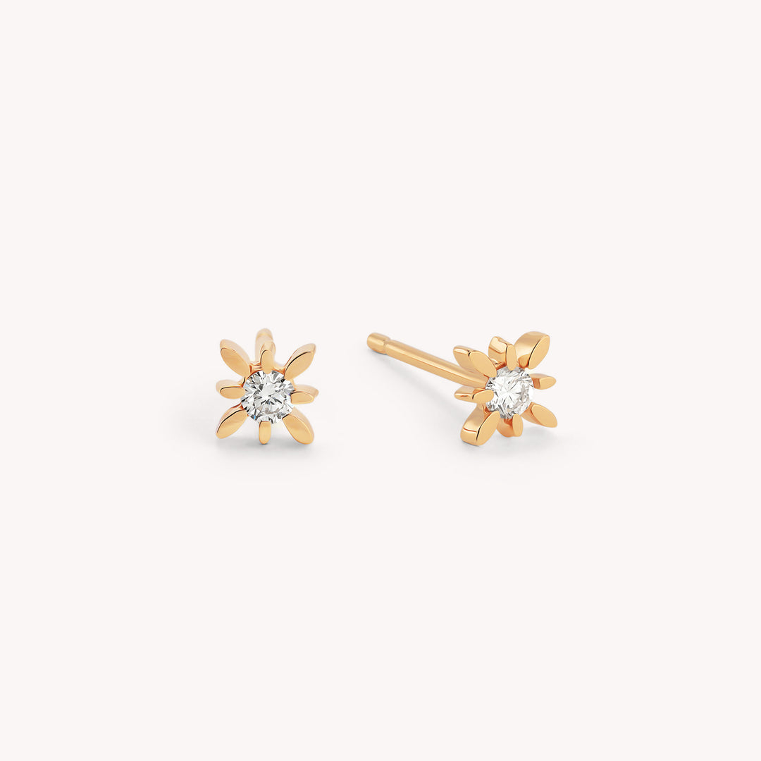 Diamond Polaris Star Stud Earrings – Tiny 14K Gold Star Diamond Studs (Single or Pair)