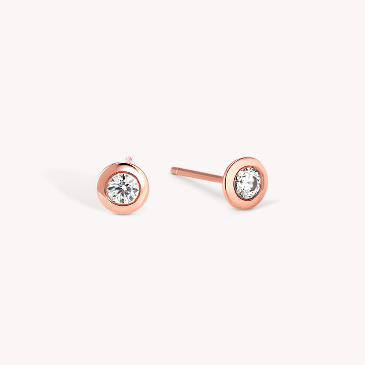 Bezel Lab Diamond 14K Solid Gold Stud Earrings  - Single or Pair