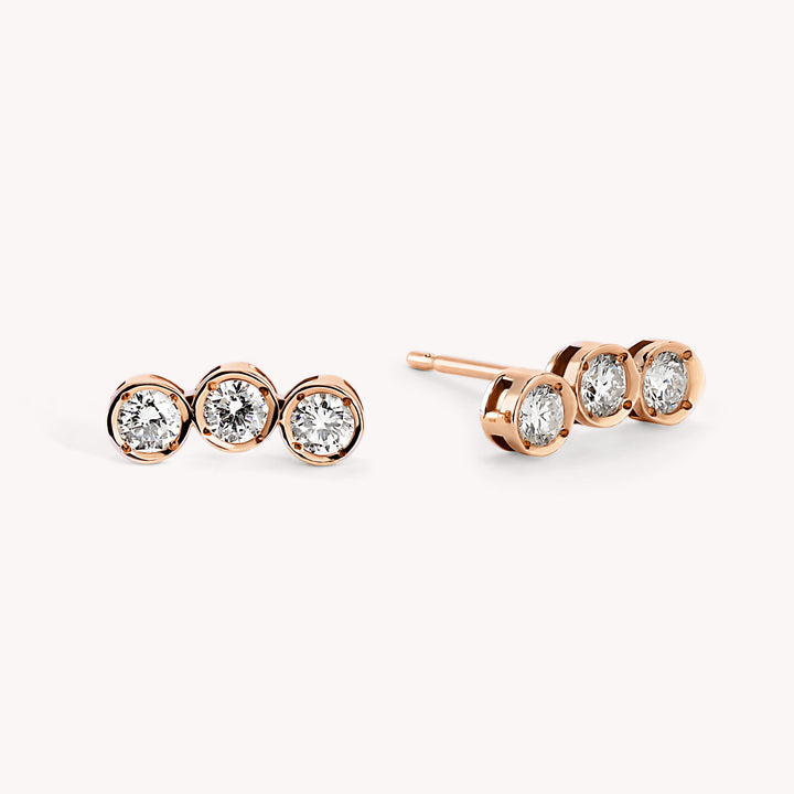 Trinity Glow Studs Earrings – Elegant 14K Solid Gold Lab Diamond Trio