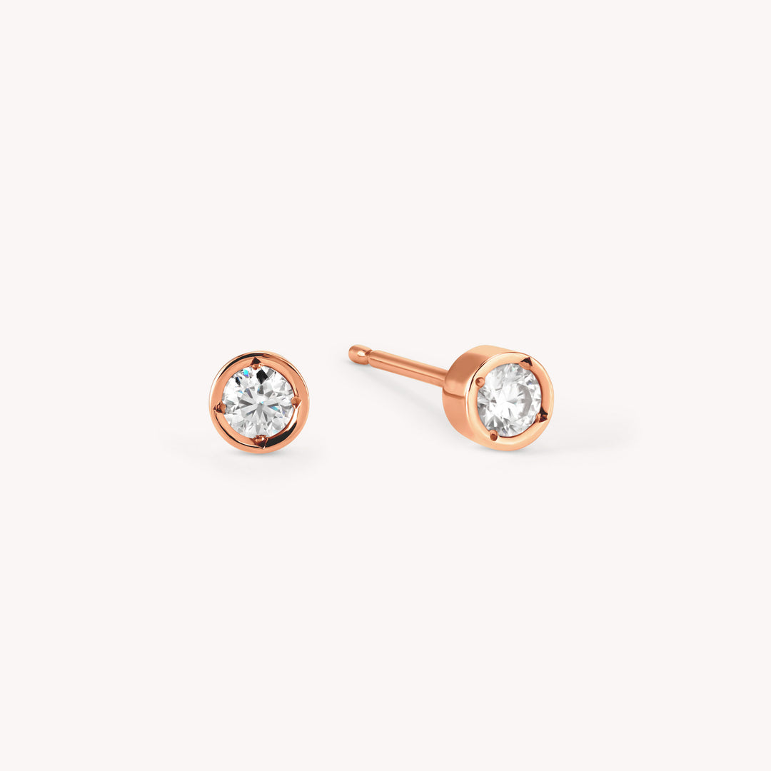 Bezel-Set Sparkle Studs Earrings in Rose and Yellow 14K Solid Gold