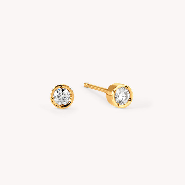 Bezel-Set Sparkle Studs Earrings in Rose and Yellow 14K Solid Gold