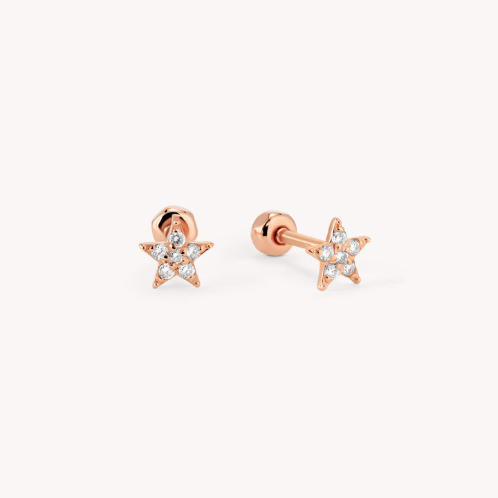 Diamond Star 14K Solid Gold Studs / Tiny Star Earrings / Single or Pair