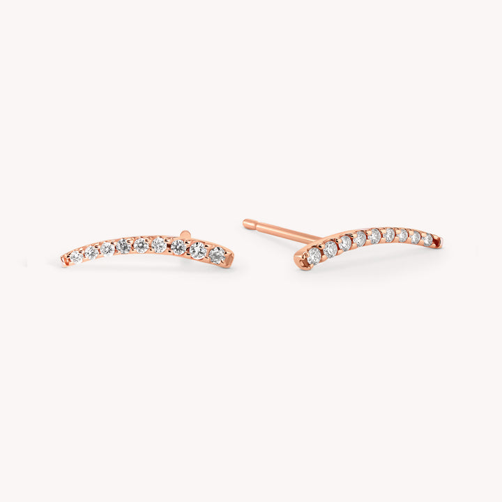 Diamond Climber Stud Earrings – 14K Gold Bar Climber Studs (Single or Pair)