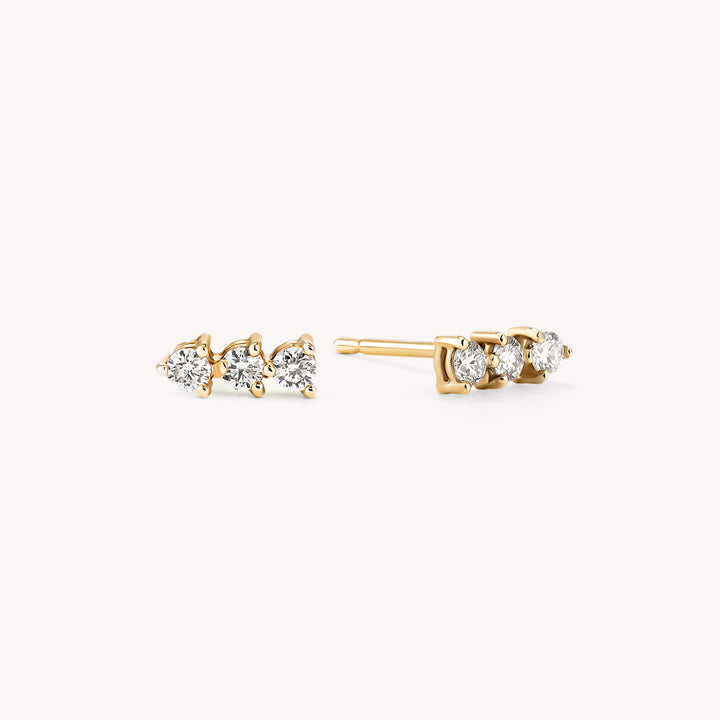 Diamond Trio Stud Earrings – Minimalist Triple Diamond Bar Studs (Single or Pair)
