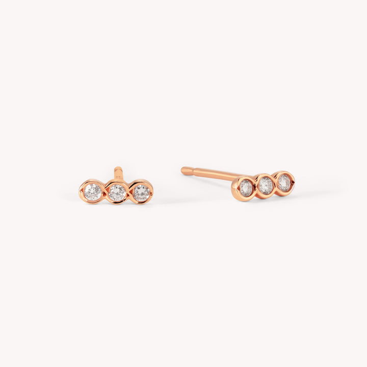 Trio Bezel bar Stud Earrings – 14K Gold Diamond Studs