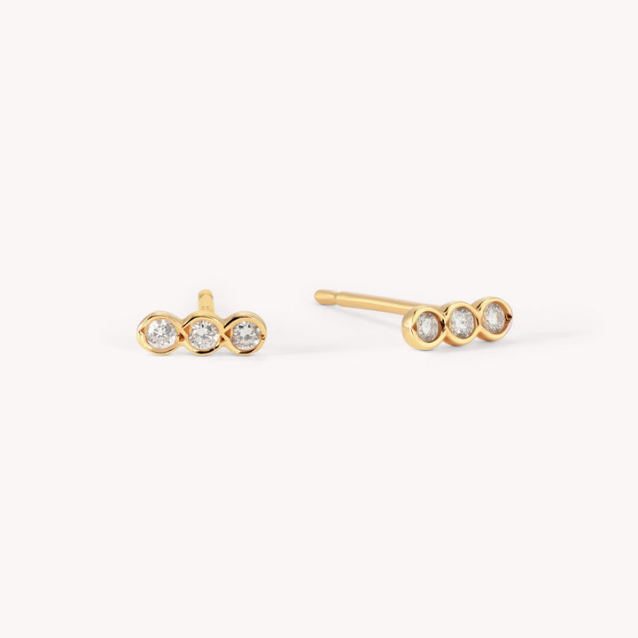 Trio Bezel bar Stud Earrings – 14K Gold Diamond Studs