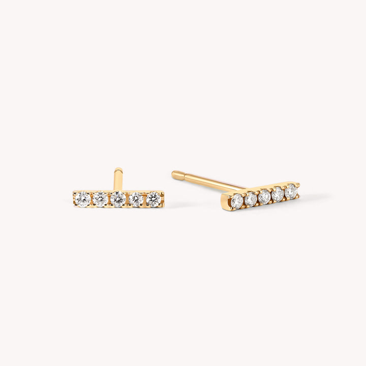 Diamond Bar Stud Earrings – 14K Gold Bar Studs with 5 Diamonds