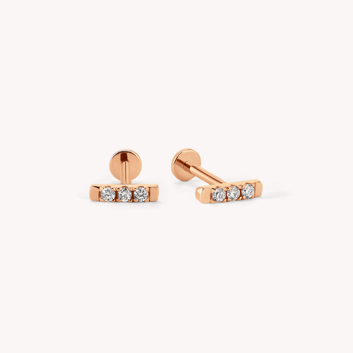 Diamond Trio Bar Stud Earrings – Minimalist Triple Diamond Bar Studs (Single or Pair)