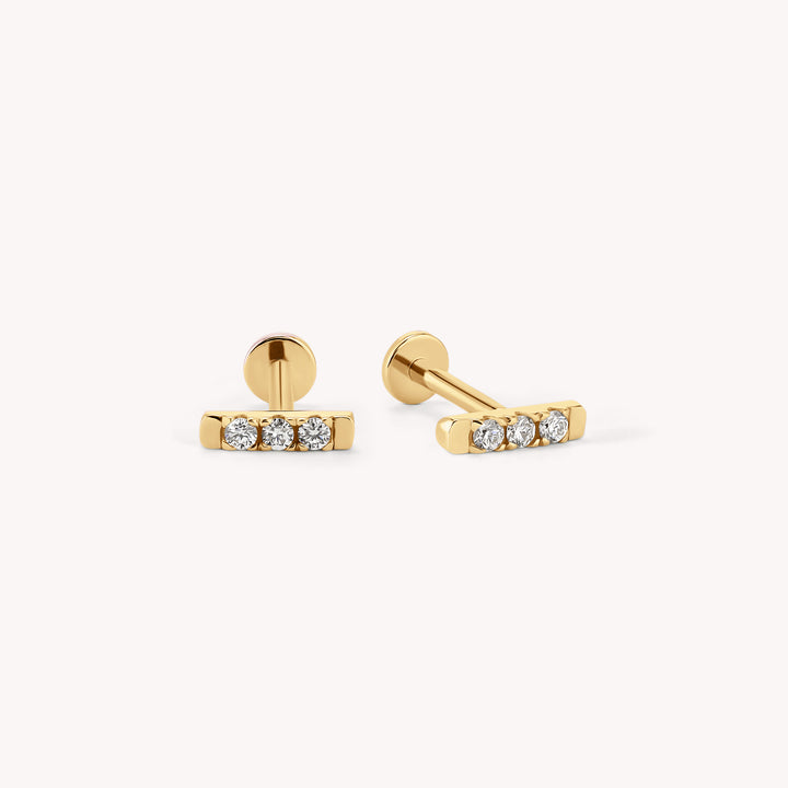 Diamond Trio Bar Stud Earrings – Minimalist Triple Diamond Bar Studs (Single or Pair)