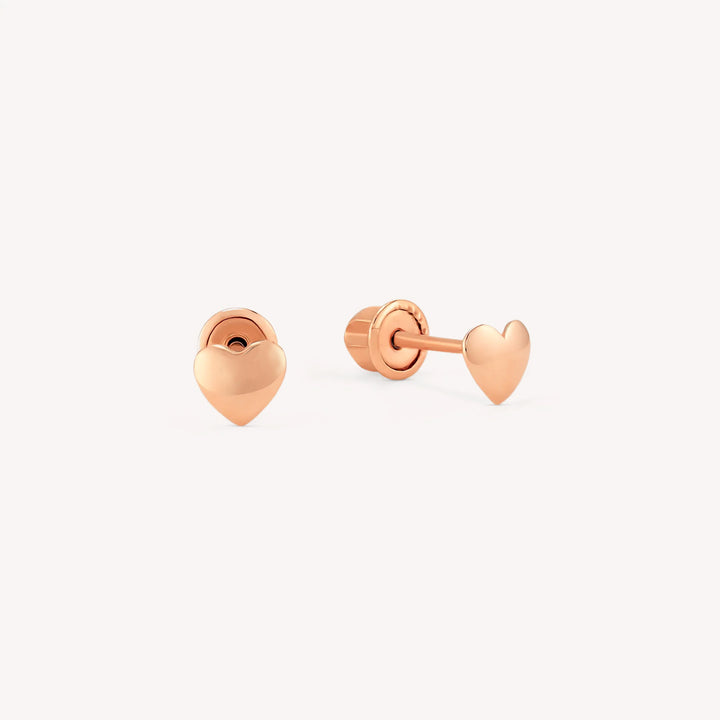 Heart Padlock Stud Earrings in 14K Solid Gold