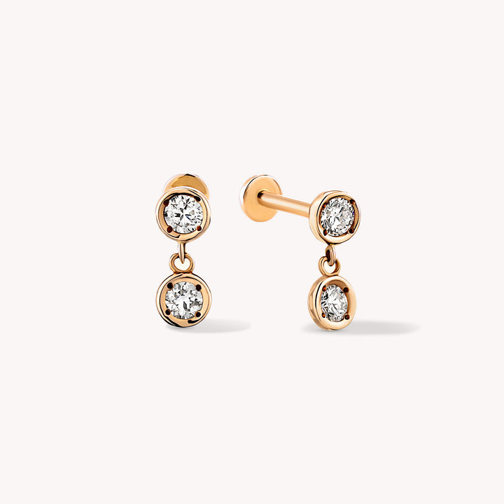 Bezel-Set Diamond Dangle Stud Earrings – 14K Solid Gold Drop Stud (Single or Pair)