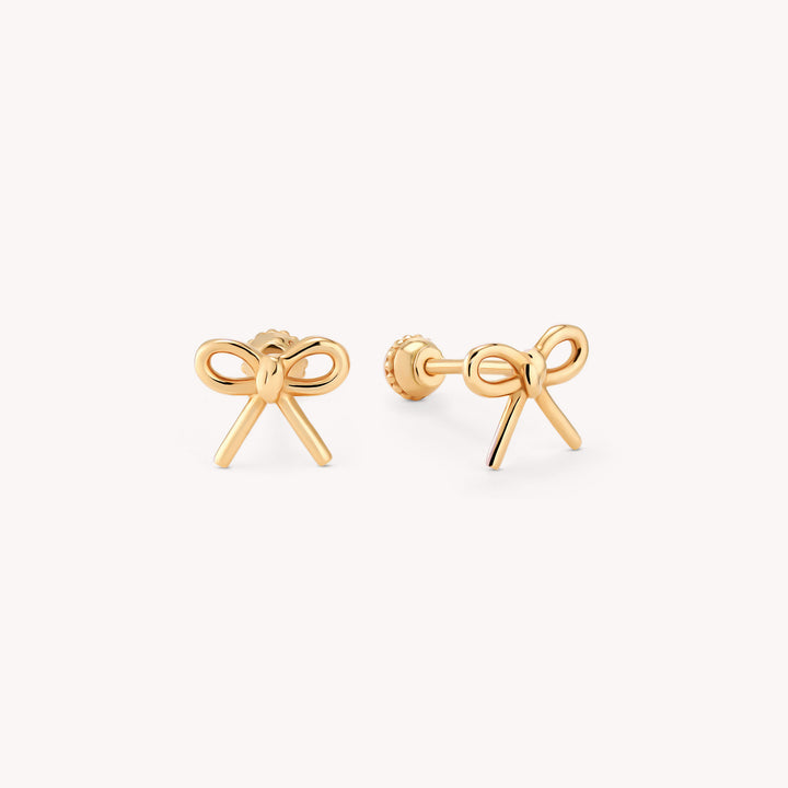 Bow Tie Stud Earrings – 14K Solid Gold Delicate Ribbon Knot Earrings (Single or Pair)