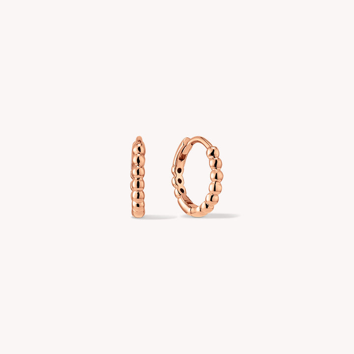 Beaded Hoop Earrings Small 11mm – Simple 14K Solid Gold Ball Huggies (Single or Pair)