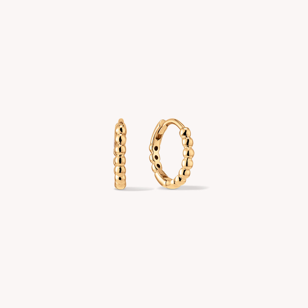 Beaded Hoop Earrings Small 11mm – Simple 14K Solid Gold Ball Huggies (Single or Pair)