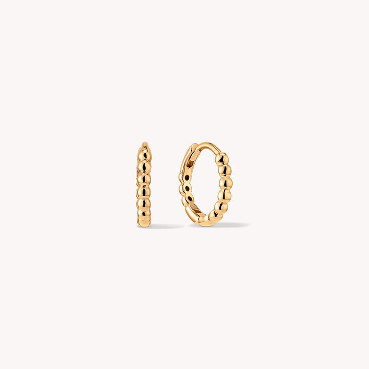 Beaded Hoop Earrings Small 11mm – Simple 14K Solid Gold Ball Huggies (Single or Pair)