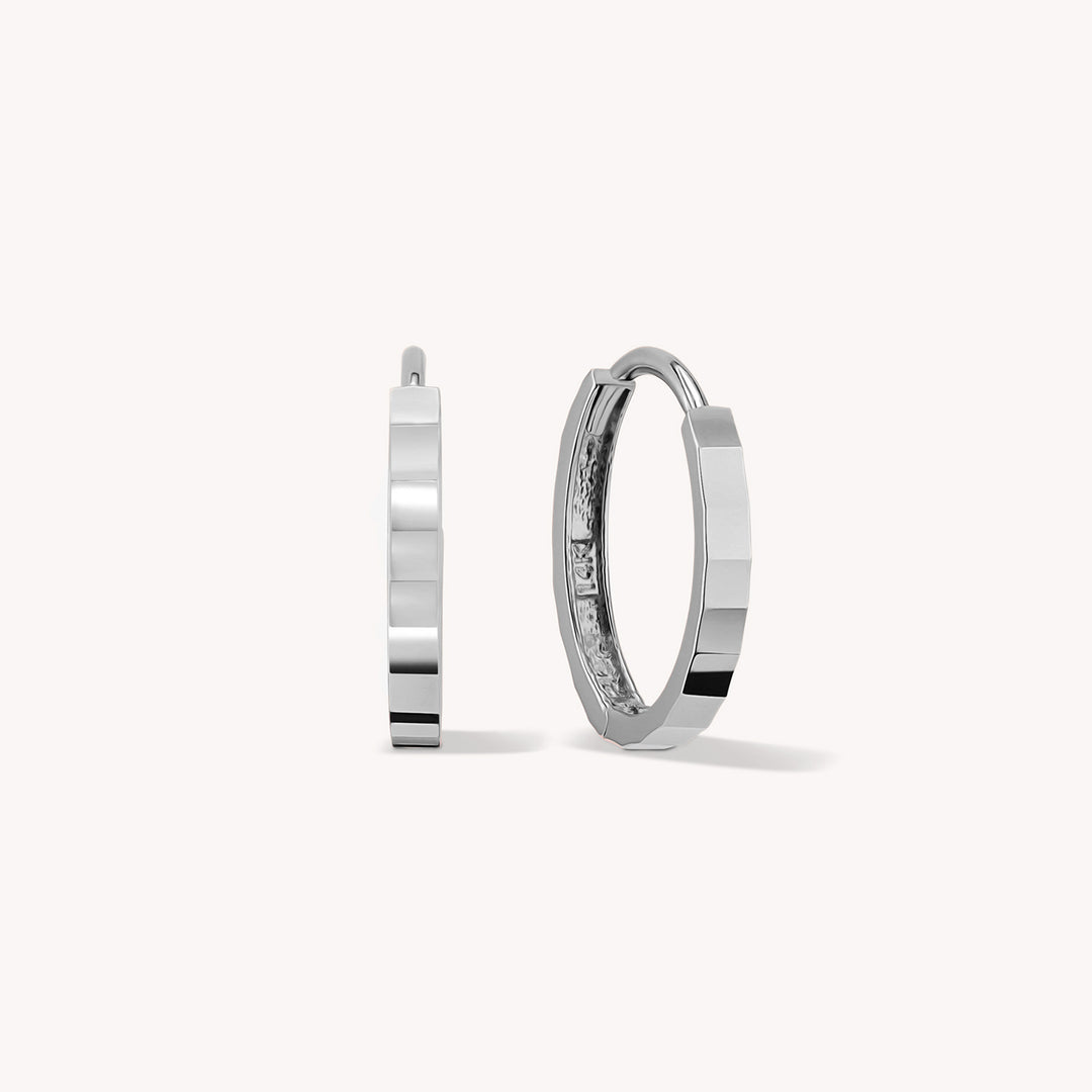 Faceted Light-Catching Shiny Hoop Earrings - Medium 13mm