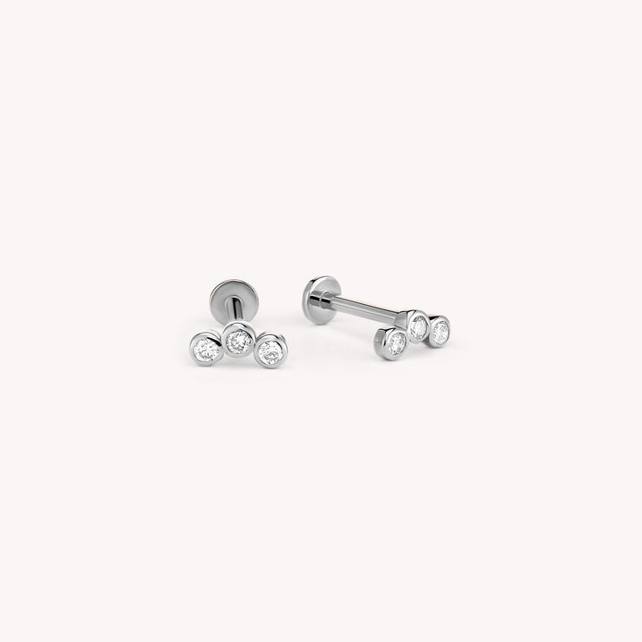 Trio Bezel Spark Stud Earrings – 14K Gold Diamond Studs