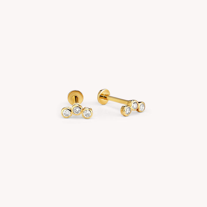 Trio Bezel Spark Stud Earrings – 14K Gold Diamond Studs