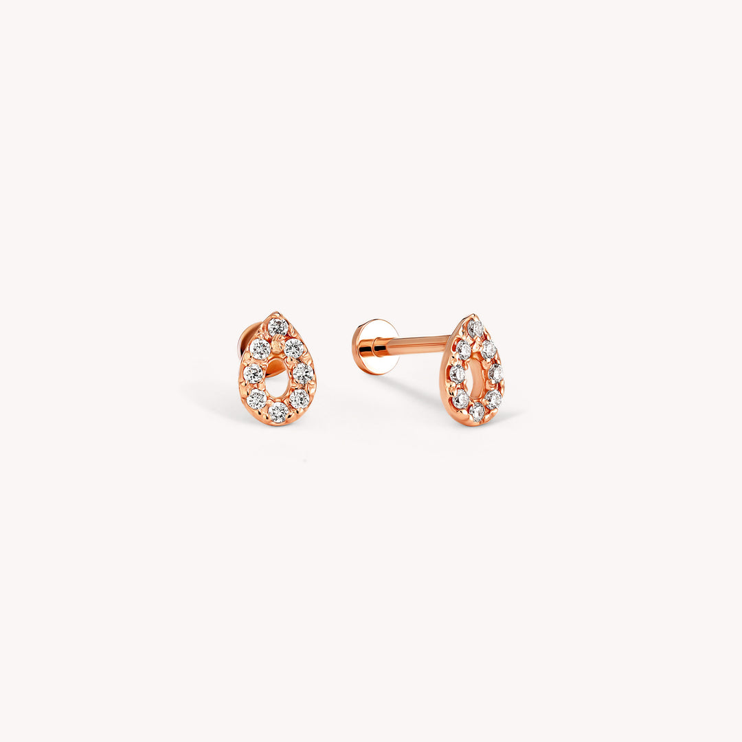 Halo Teardrop Stud Earrings – Pavé Diamond Pear Halo Studs in 14K Gold